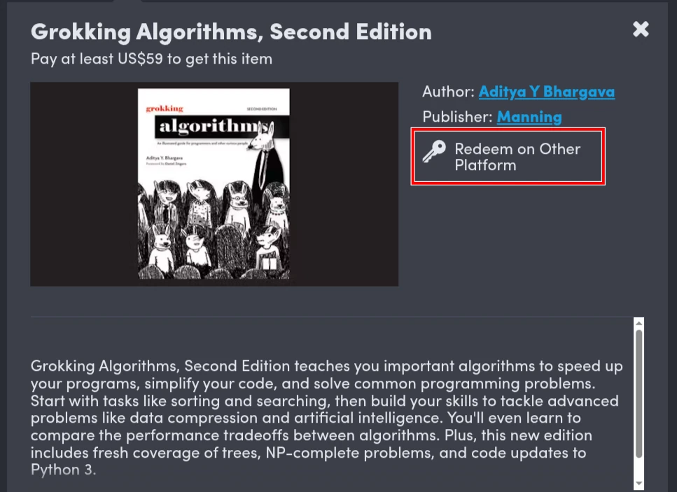 หนังสือของสำนักพิมพ์ Manning กำกับไว้ว่า Redeem on Other Platform