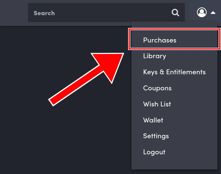 เอาเมาส์ไปชี้ตรงไอคอนโปรไฟล์จะมีเมูนโผล่มาให้กดเมนู Purchases