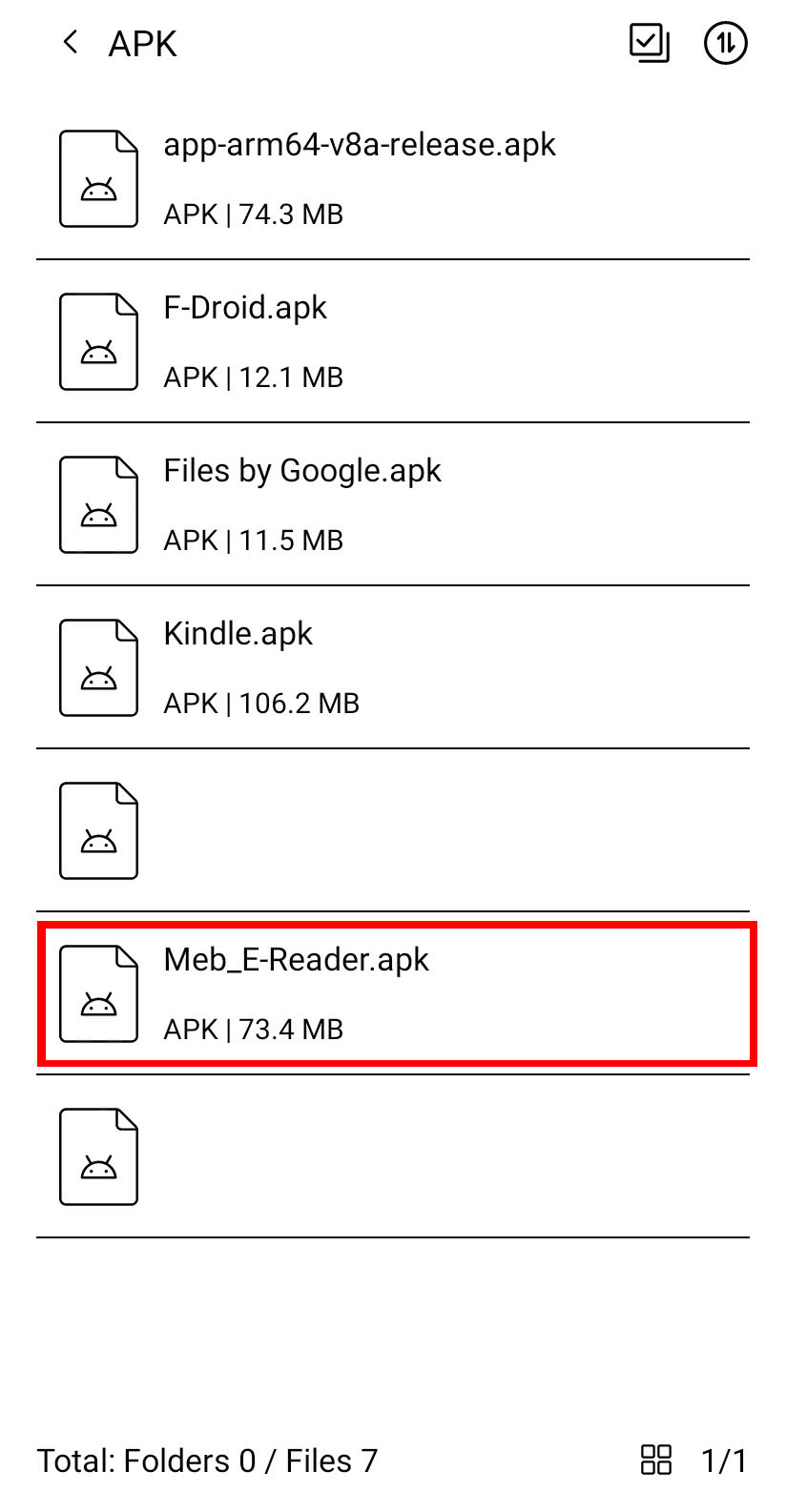 รายชื่อแสดงไฟล์ APK ที่มีในเครื่อง